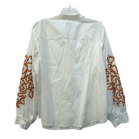 Chicos White Cotton Blend Soutache Embroidered Button Front Blouse Size 4 / 20 - Picture 2 of 7